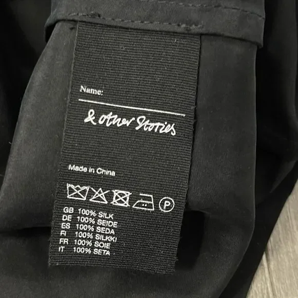 & Other Stories Black 100% Silk Hourglass Pinup Goth Midi Dress Pockets 36 S 4 - Picture 12 of 16